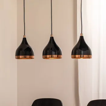 Opviq Závěsné světlo Yildo, délka 65 cm, černá/měď, kov - Stínidlo na lampu - Ø 14 cm, výška 17 cm; stropní přípojka - délka 60 cm, šířka 6 cm, výška 4 cm černá, měď 3 x 15 W LED - Doprava zdarma