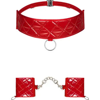 Pikantní sada Hunteria cuffs & choker - Obsessive Barva: červená, Velikost: uni