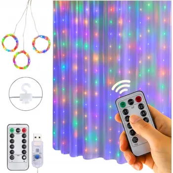 Vánoční dekorace LED SVĚTELNÝ ZÁVĚS DEKORATIVNÍ GIRLANDA SVATBA USB DÁLKOVÉ OVLÁDÁNÍ, 3X3M, DÁLKOVÝ OVLADAČ