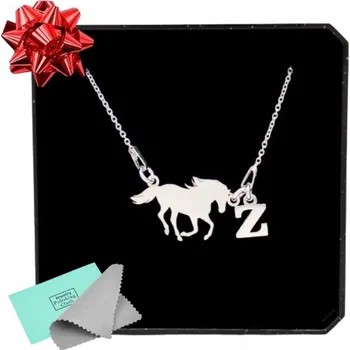 Náhrdelník Stříbrný NÁHRDELNÍK řetízek S KONĚM koník + PÍSMENO A M NA VÝBĚR Ag 925
