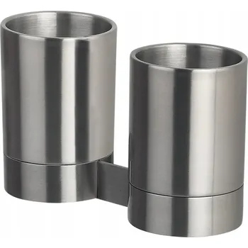 Držák na kartáček Spirella 2 nástěnné kelímky na kartáčky NYO, kartáčovaná nerez ocel