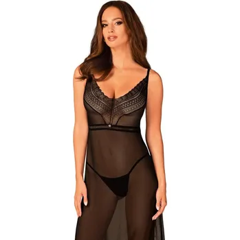 Dámská erotická košilka Elegantní košilka Estiqua long chemise - Obsessive Barva: černá, Velikost: XS/S
