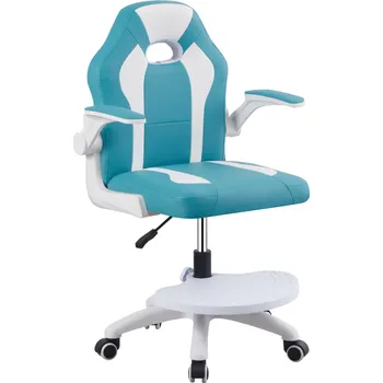 Dětská otočná židle s podnoží MIKE - plast, ekokůže, modrá / bílá