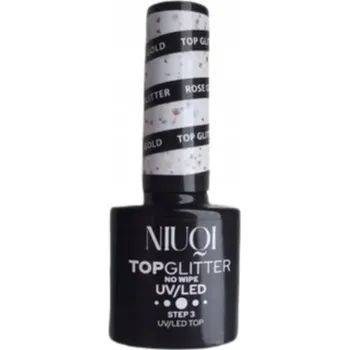 Přípravek na nehty NIUQI Top s třpytkami Rose Gold UV/LED, bez výpotku, 5 ml