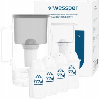 Filtrační konvice Filtrační konvice skleněná Wessper D2 BOROSILICATE 3 l šedá + 5x filtr