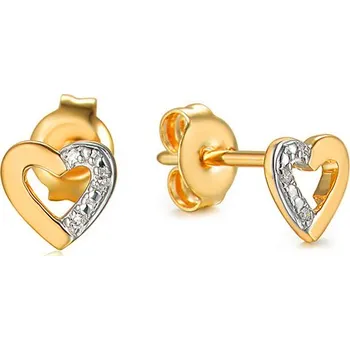 Náušnice Zlaté náušnice s diamanty 0.010 ct Srdíčka IZBR596 + dárkové balení LUXUS zdarma