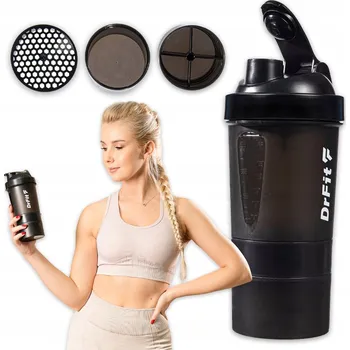 Láhev DrFit Lahev Na Pití shaker, víceprvková sada, 500 ml, černý