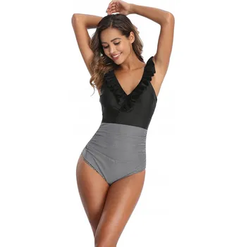 Dámské plavky PLAVKY MONOKINI ČERNOBÍLÉ XXL