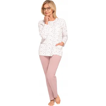 Dámské pyžamo DÁMSKÉ PYŽAMO L CAPPUCCINO KVĚTINOVÉ ROZEPÍNACÍ DLOUHÝ RUKÁV KALHOTY BAVLNA