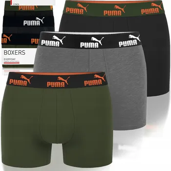 Boxerky Puma Pánské boxerky Khaki Orange Bavlna 3 kusy Balení Velikost L