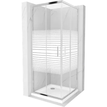 Mexen Rio čtvercová sprchová kabina 80 x 80 cm, bílé pruhy, chrom + vanička Flat, bílá - 860-080-080-01-20-4010 Sprchové kouty s vaničkou