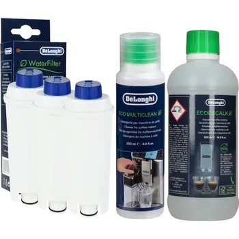 Příslušenství pro přípravu kávy DeLonghi DLS C002 vodní filtr 3 ks + DeLonghi EcoDecalk 500 ml + DeLonghi SER3013 Milk Clean