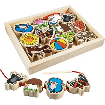 Dřevěná hračka DETOA DŘEVO Provlékačka Krtek (Krteček) navlékací set 12 dílků s jehlou | 752771