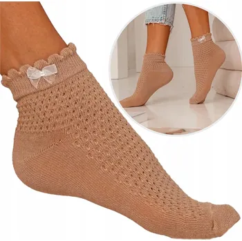 Dámské ponožky Dámské PONOŽKY prolamovaná bavlna PONOŽKY s mašlí, Béžové Milena *37-41
