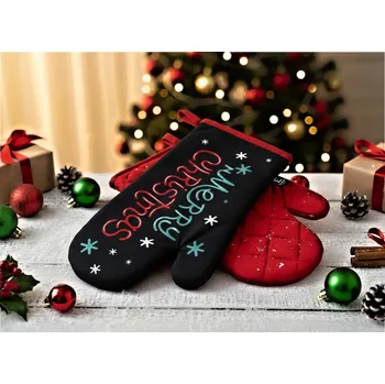 Chňapka Vánoční kuchyňské rukavice chňapky CHRISTMASSY merry 18x30 cm 100% bavlna Balení 2 kusy - levá a pravá rukavice.