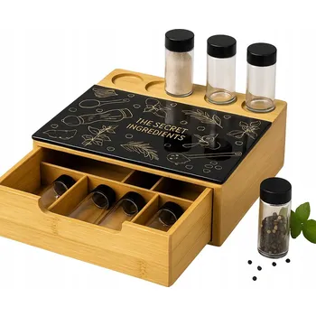 Úložný box Bambusový kuchyňský organizér - stojan na koření Smukee 28,5x25x19 Cm