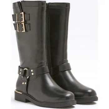 Dámské kozačky RIVER ISLAND ČERNÉ KOZAČKY S PŘEZKAMI (29)