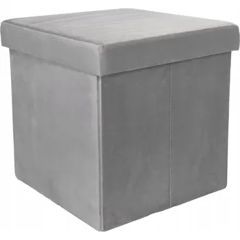 Taburet PUF TABURET SKLÁDACÍ SEDÁK S ÚLOŽNÝM PROSTOREM 38x38x38 cm SVĚTLE ŠEDÝ VELUR