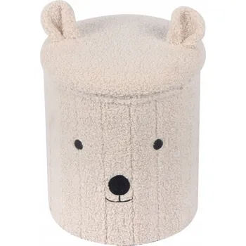 Taburet TABURET PRO DĚTI S ÚLOŽNÝM PROSTOREM NA HRAČKY MEDVÍDEK MĚKKÝ ORGANIZÉR KRÉMOVÝ