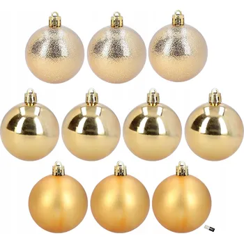 Vánoční dekorace Zlaté vánoční baňky 5 cm, plastová sada 10 ozdobných ozdob na vánoční stromeček