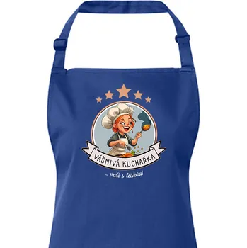 Kuchyňská zástěra Zástěra s laclem Vášnivá kuchařka, vaří s láskou, Barva Royal blue 450 B&C, Velikost Unisex, Canvas Zástěra s laclem Bezvatriko.cz 2680