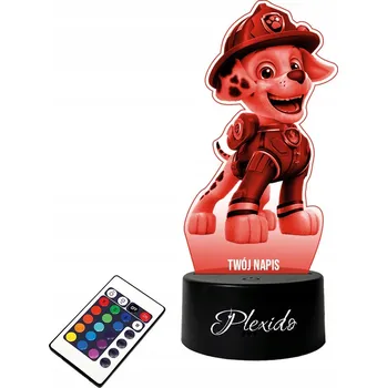 Lampička LAMPKA na SKLE Marshall Tlapková patrola 3D LED RGB DÁLKOVÝ OVLADAČ 16 BAREV