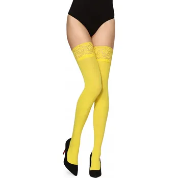Dámské punčochy Dámské punčochy z mikrovlákna s krajkou Žluté 1/2