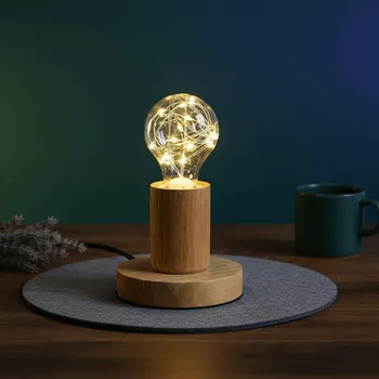 Stojací lampa Dřevěná stolní lampa se žárovkou - neutrální světlo