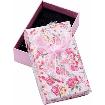 Dárková krabička Papírová dárková krabička květinová růžová na prsteny a náušnice 8 x 5 cm 8 x 5 x 2,6 cm