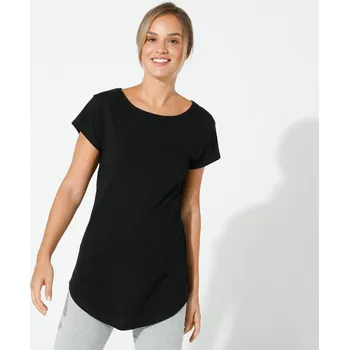 Dámská móda Jednobarevné dlouhé tričko s krátkými rukávy černá 46/48