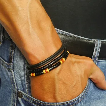 Náramek Kožený náramek Local League Surf Crew Hawaii LB224 černý