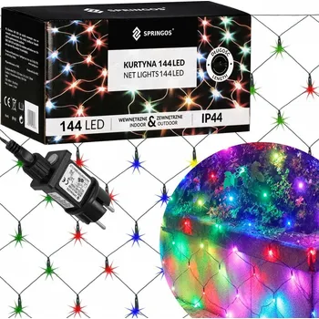 Vánoční dekorace Springos LED světelná síť - 2x2m, 144LED, 8 funkcí, paměť, IP44, multicolor
