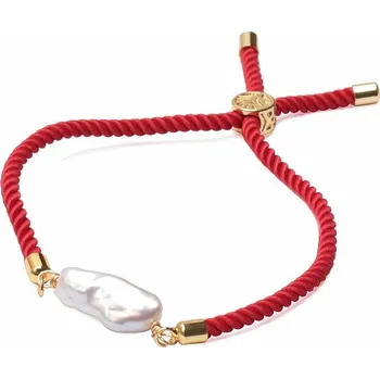 Náramek Nefertitis Keshi perla šňůrkový stahovací náramek červený obvod cca 24 cm