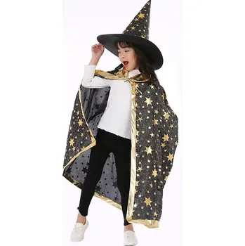 Karnevalový kostým KOSTÝM ČARODĚJE kouzelníka PRO DĚTI HALLOWEEN svatoondřejská noc KLOBOUK PLÁŠTĚNKA