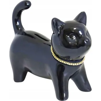 Pokladnička POKLADNIČKA KOČKA S NÁHRDELNÍKEM ČERNÁ 18X7X13,5 CM