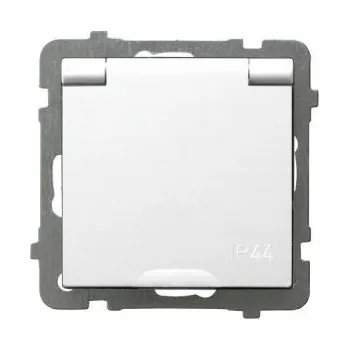 Elektrická zásuvka Zásuvka do vlhkého prostředí bílá Ospel Impresja (pod omítku/na omítku)