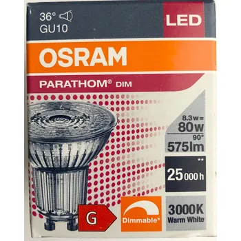 Žárovka LED žárovka PAR16 8,3W (ekvivalent 80W) 575lm GU10 36st. Osram