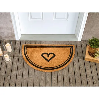 Rohožka Rohožka z přírodního kokosu s gumovým spodkem 45 x 75 cm protiskluzová dekorace motiv srdce Beliani