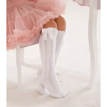 Dámské punčochy Dívčí ažurové podkolenky s mašlí - 29-31 / bílá