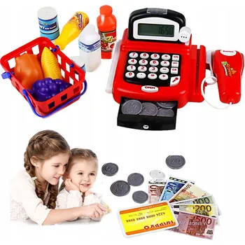 Hra na obchod Pokladna s pokladní zásuvkou, skenerem a mikrofonem