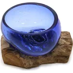 Tavené sklo na dřevě - Modrá miska