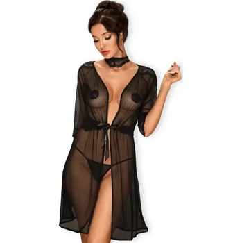 Sexy župan Lucita peignoir - Obsessive Barva: černá, Velikost: L/XL