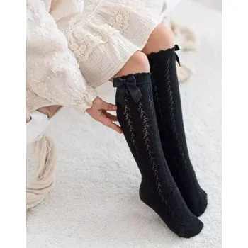 Dámské punčochy Dívčí ažurové podkolenky s mašlí - 32-34 / černá