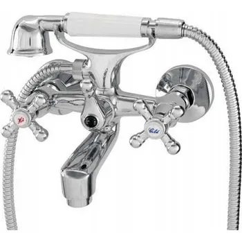 Vodovodní baterie Dvoukohoutková nástěnná vanová baterie DIAMOND RETRO stříbrná