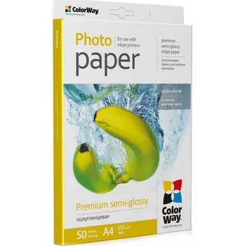 Fotopapír COLORWAY fotopapír/ premium semi-glossy 255g/m2, A4/ 50 kusů