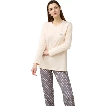 Dámské pyžamo Dámská noční košile s puntíky a knoflíkovou légou Vamp 23344 cream dew velikost XL