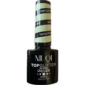 Přípravek na nehty NIUQI Top s třpytkami Gold (Zlatý) bez výpotku UV/LED 5ml