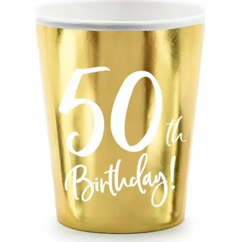 Party nádobí Kelímky k 50. narozeninám, zlaté, 220 ml, 6 ks