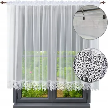 Záclona Hotová záclona s guipurou 150x300, rovná záclona s krajkou, kuchyňské záclony