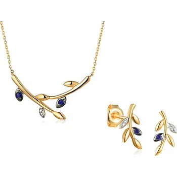 Souprava šperků Sada náušnic a náhrdelníku se safíry IZBR662ZS + dárkové balení LUXUS zdarma